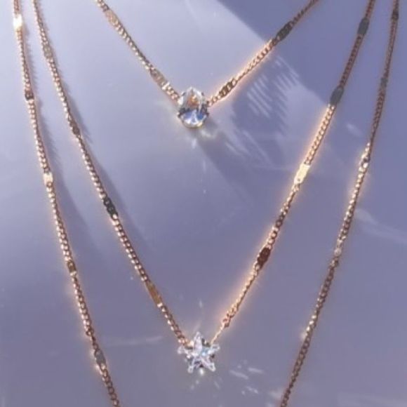 Jewelry set necklace stud earrings layered rhinestones gold tone - Picture 3 of 12